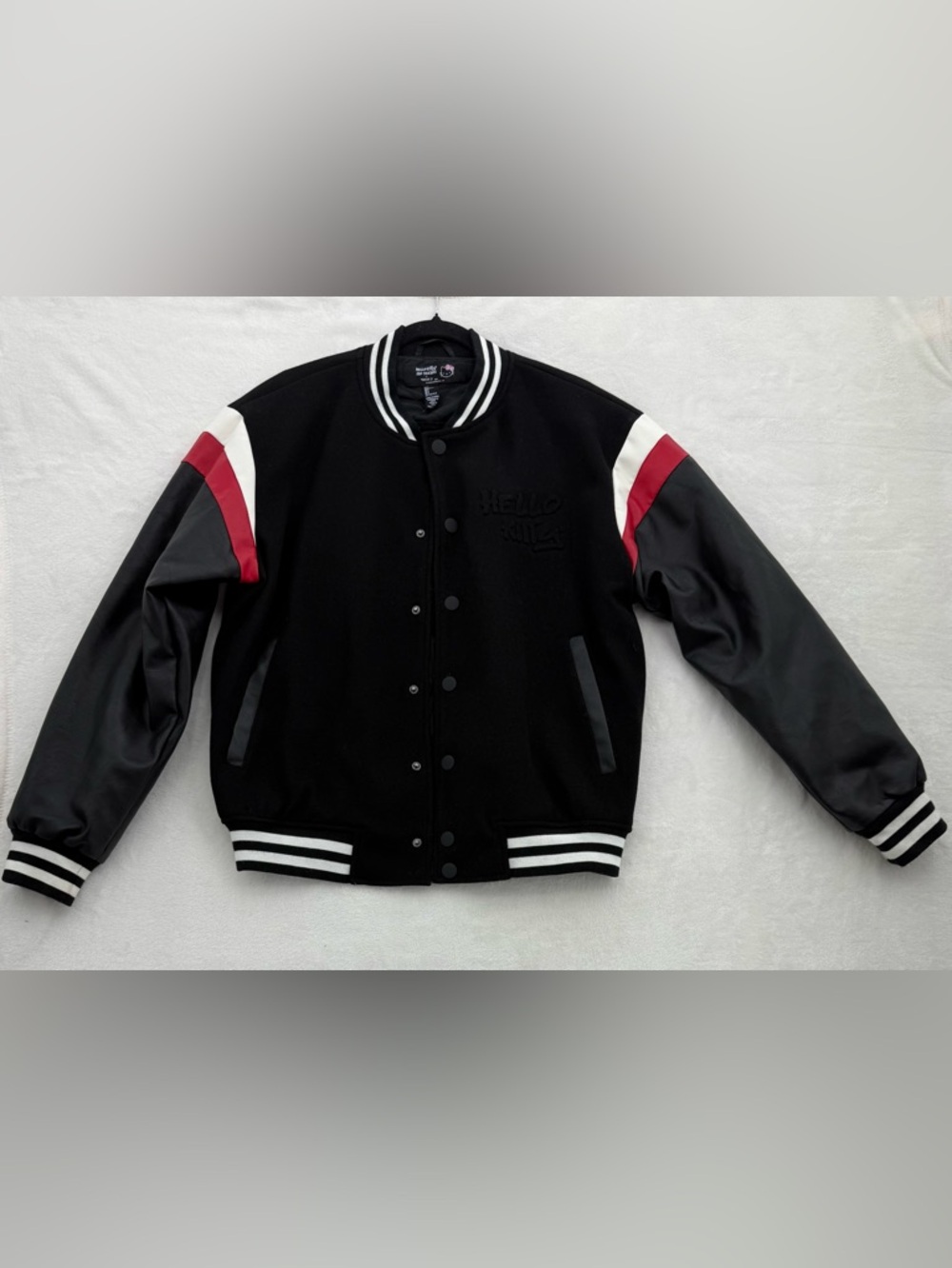 Hello Kitty x Forever 21 varsity letterman bomber jacket Size Small Red Black